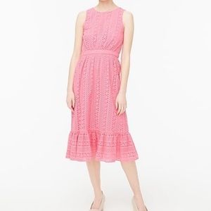 j crew pink eyelet embroidered tiered dress